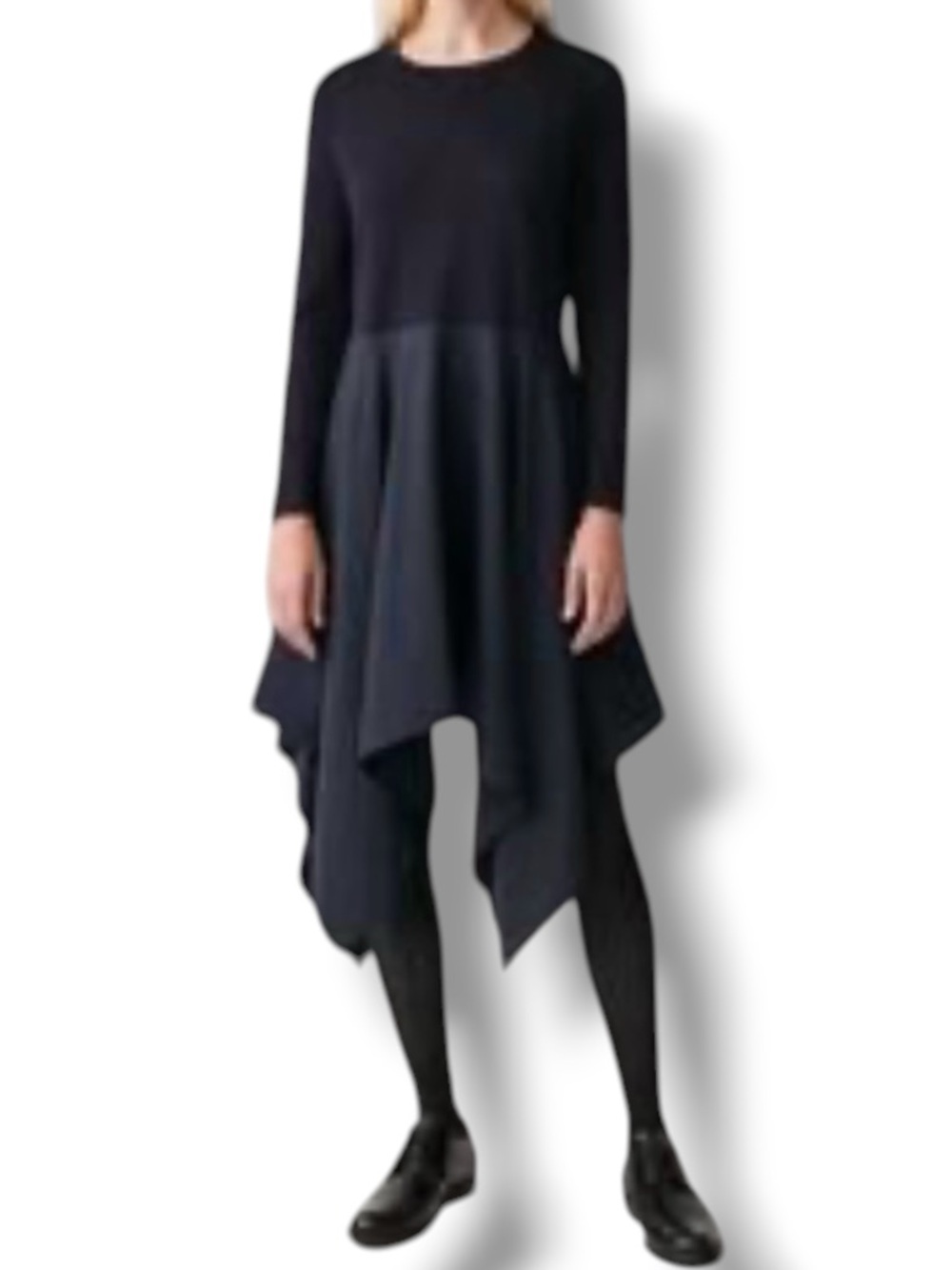 COS Asymmetric Hem Dress Wool Long Sleeve Top Navy Blue Size Medium